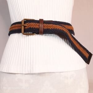 BCBGMaxazria Woven Surcingle Belt XS/S Navy Blue Burnt Orange